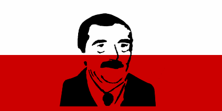 [UCR flag with portrait of Raul Alfonsin]